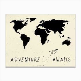 Adventure Awaits Vintage World Travel Map Canvas Print