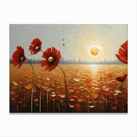 Poppies In The Field at sunset Canvas Print