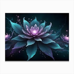 A Digital Illustration Of Three Glowing Teal And Purple Flowers Canvas Print