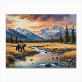 A Symphony of Grass and Sky Bear In The Mountains Canvas Print