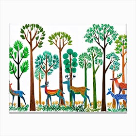 Default Traditional Gond Art From India Of Deer And Trees Agai 0 (3) Canvas Print