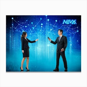 Abstract Concept Art Depicting A Cyberspace Scene Features A Businesswoman And A Man Without Detail (2) Canvas Print