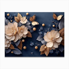 Luxurious Background With Flowers, Leaves And Butterflies 2 Canvas Print