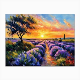 Blooming Lavender Fields On Summer Eve Snr. 2 Canvas Print