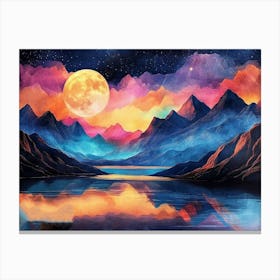 3d Modern Night Landscape Colorful Mountains Canvas Print