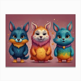 Three Cartoon Bunnies Canvas Print