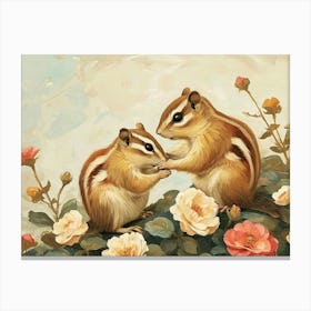 Floral Animal Illustration Chipmunk 1 Canvas Print