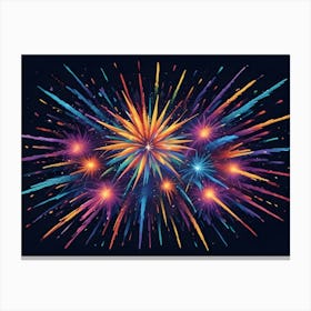 A Vibrant, Colorful Firework Display Exploding In The Night Sky Canvas Print