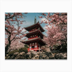 Pagoda and cherry blossoms 1 Canvas Print