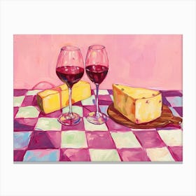 Cheese & Wine Pink Checkerboard 2 Canvas Print