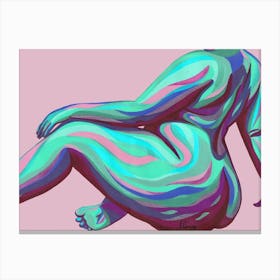 Curvy Nude Seated Woman In Pink & Cyan Canvas Print