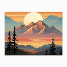 Sunset In The Mountains Landscape 1 Canvas Print