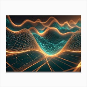 Powerful Ocean Waves Crashing And Curling, Showcasing A Vibrant Palette Of Teal, Blue, And Golden Hues Canvas Print