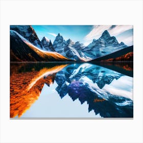 Mountain Peaks Reflected In A Lake Canvas Print