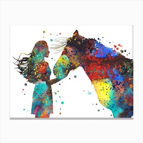 Girl And Horse Watercolor Canvas Print