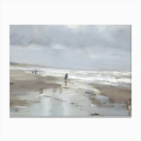 Vintage Painting 'Fishing On The Beach' Canvas Print