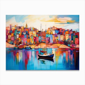 Diktorrr Bright Colors In A Painting Of A City Skyline In The S 3fefee42 E5e7 424f 8f9e D3dd8910b57c Topaz Enhance Canvas Print