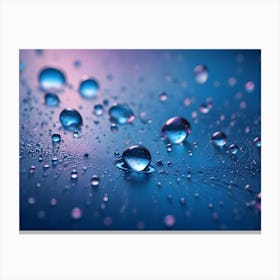 Close Up Image Of Water Droplets On A Blue Surface With A Pink And Blue Background Canvas Print