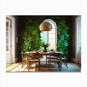 Dining Room With Green Wall Canvas Print