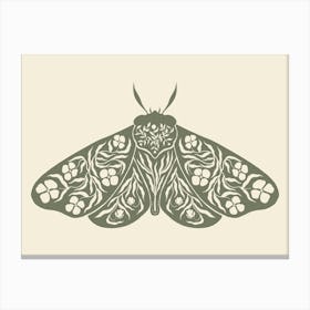 Folk Art Moth 04 - Sage Green Canvas Print