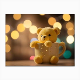 Yellow Plush Bear In A Cup With A Starry Design Canvas Print