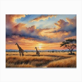 Nature's Untamed Canvas Sunset Giraffes Canvas Print