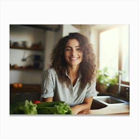 Healthy Woman In Kitchen 1 Canvas Print