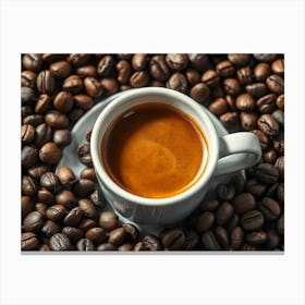 Coffee Cup On Coffee Beans Canvas Print