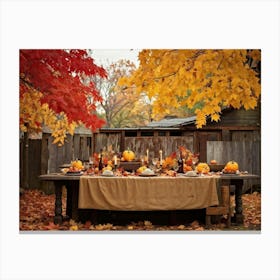 A Vintage Painting Esque Thanksgiving Celebration Enfolding Within An Intimate Group Nestled Amid R (5) Canvas Print