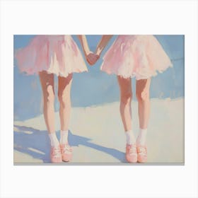 Two Girls In Pink Skirt Holding Hands Canvas Print