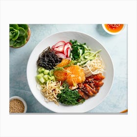 Asian Style Cuisine Featuring A Vibrant Assortment Of Antioxidant Rich Foods Such As Seaweed Citrus Canvas Print