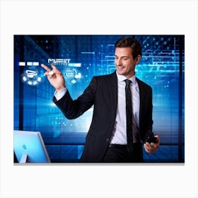 Businessman Pointing At Computer Screen 2 Canvas Print