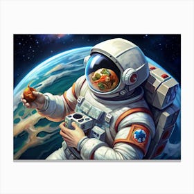 Astronaut Holding An Orange In Space Canvas Print