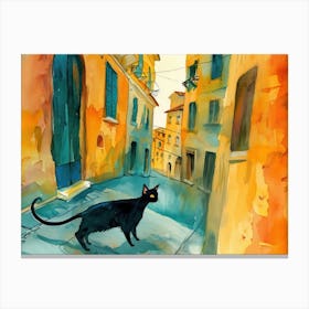 Black Cat In Foggia, Italy, Street Art Watercolour Painting 2 Canvas Print