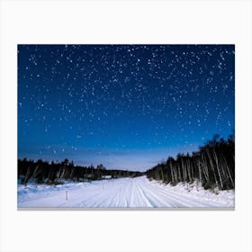 A Majestic Snowy Landscape Of Scandinavia Covering The Background Frost Covered Ground Resting Un Canvas Print