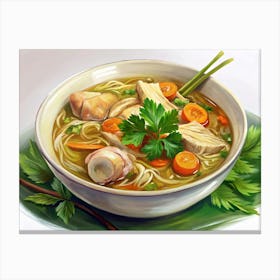 Bowl Of Chicken Noodle Soup With Carrots And Parsley Canvas Print