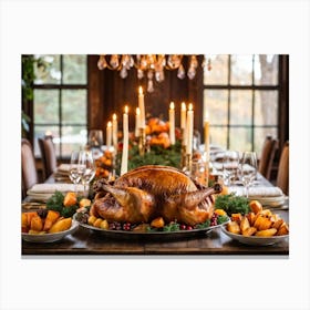 A Sumptuous Thanksgiving Banquet Showcasing A Centerpiece Of Succulent Fresh Roasted Turkey Surrou (4) 1 Canvas Print