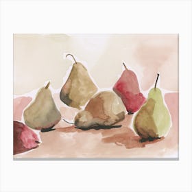 Pears Watercolor Painting beige green red food still life kitchen art hand painted Canvas Print