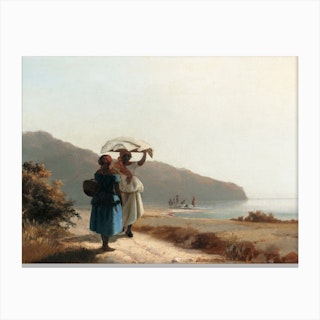 Two Women Chatting By The Sea, Camille Pisarro Canvas Print