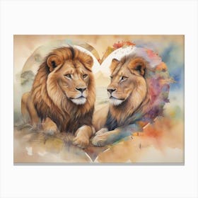 Lions In Love Canvas Print