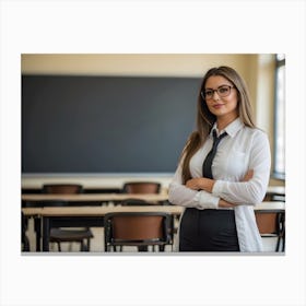 Attractive beautiful woman, young teacher in the classroom Canvas Print