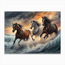 Horses In The Surf - Ai Canvas Print