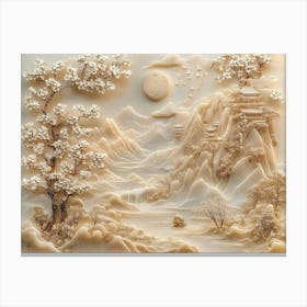 3d Chinese Landscape Golden Canvas Print