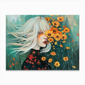 Girl With Sunflowers Canvas Print