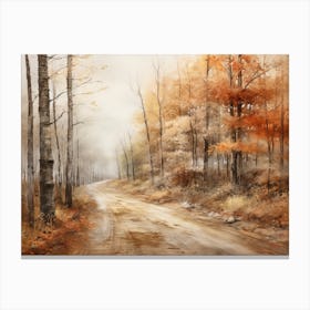A Painting Of Country Road Through Woods In Autumn 17 Canvas Print