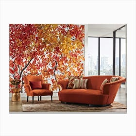 Autumn Foliage Comes Alive In This Design Leaves Flaunting A Riot Of Colors Including Crimson Verm (1) Canvas Print