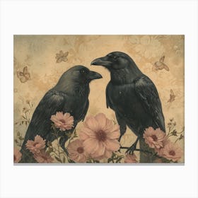 Floral Animal Illustration Crow 1 Canvas Print