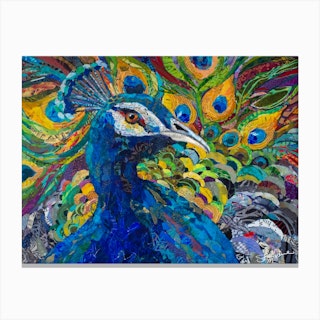 Painting Collage Peacock Party Colorful Canvas Print