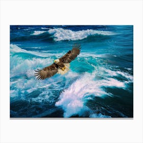 Bald Eagle Bird Wings Sea Ocean Waves Flying Flight Canvas Print