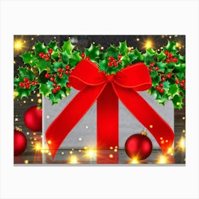 A Festive Christmas Greeting Symbolically Displayed Featuring Holly Fresh And Fiery Red Leaves Br (5) Canvas Print